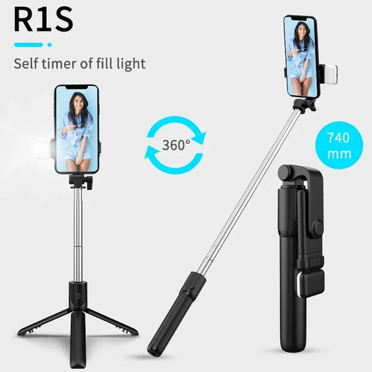 4 IN 1 SELFIE STICK + TRIPOD STAND WITH LIGHT AND WIRELESS REMOTE