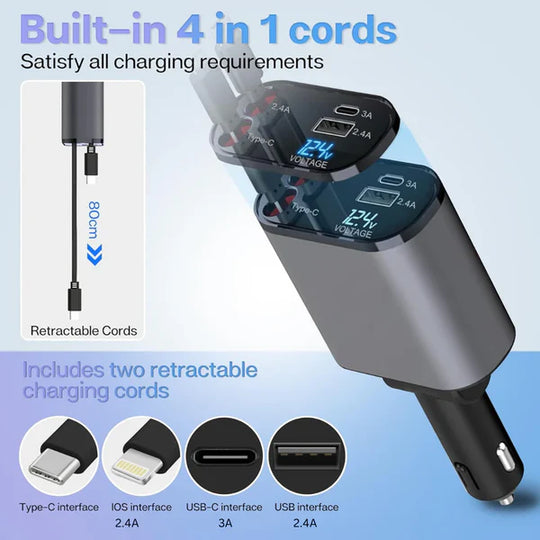 4-In-1 Retractable Car Charger