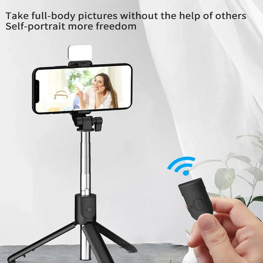 4 IN 1 SELFIE STICK + TRIPOD STAND WITH LIGHT AND WIRELESS REMOTE